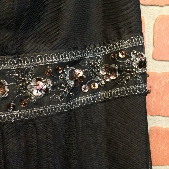 Vtg 90s Babydoll Whimsigoth Dress Robbie Bee Sleeveless Beaded Sequin 16W Black - Picture 4 of 11